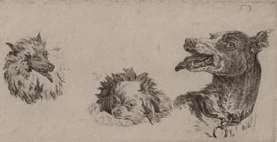"STUDIE, MIT DREI HUNDEKÖPFEN" FRIEDRICH AUGUST BRAND, RADIERUNG, (WIEN), ~1780 - Bild 1 von 4