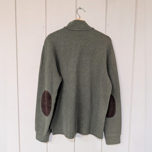 Polo Ralph Lauren Quarter Zip Pullover Elbow Patches Green Cotton Mens M - 第 2/9 張圖片