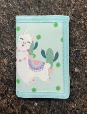 Llama Trifold Girls Wallet 4.7 X 3.2 Green/Blue Hook Loop EXCELLENT COND