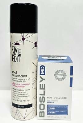 BOSLEYMD Hair Thickening Fibers (Black) 0.42 oz & Root Concealer 2oz Black
