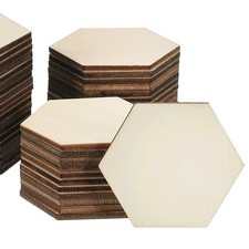 60mm Wood Pieces, 100 Pack Unfinished Hexagonal Wood Shapes Blank Wooden Cutouts