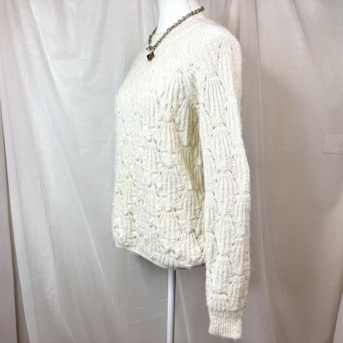 Portmans White Crew Neck Bubble Knit Sweater Sz S 31% Alpaca Coquette Twee - Picture 6 of 8