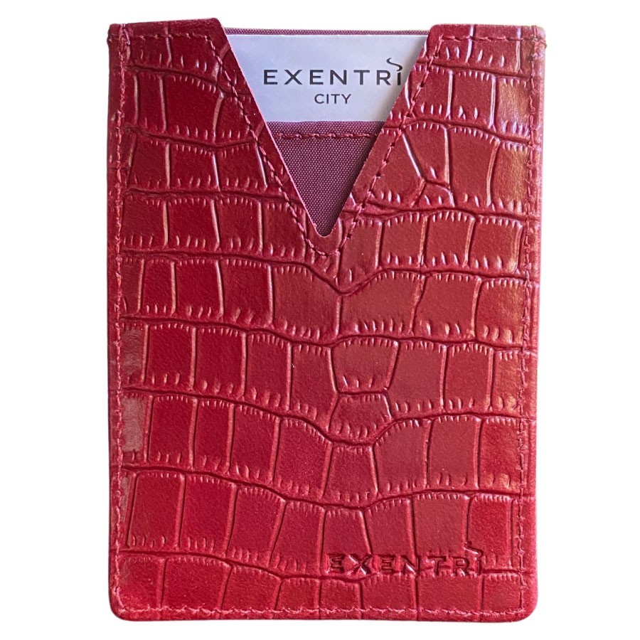как выглядит Exentri RFID CAIMAN RED CITY Cards Holder Genuine Leather Design in Norway фото