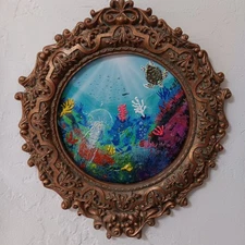 NEW LOWER $$ OOAK Steampunk Surrealist Painting on an ornate 12" Round  Mirror