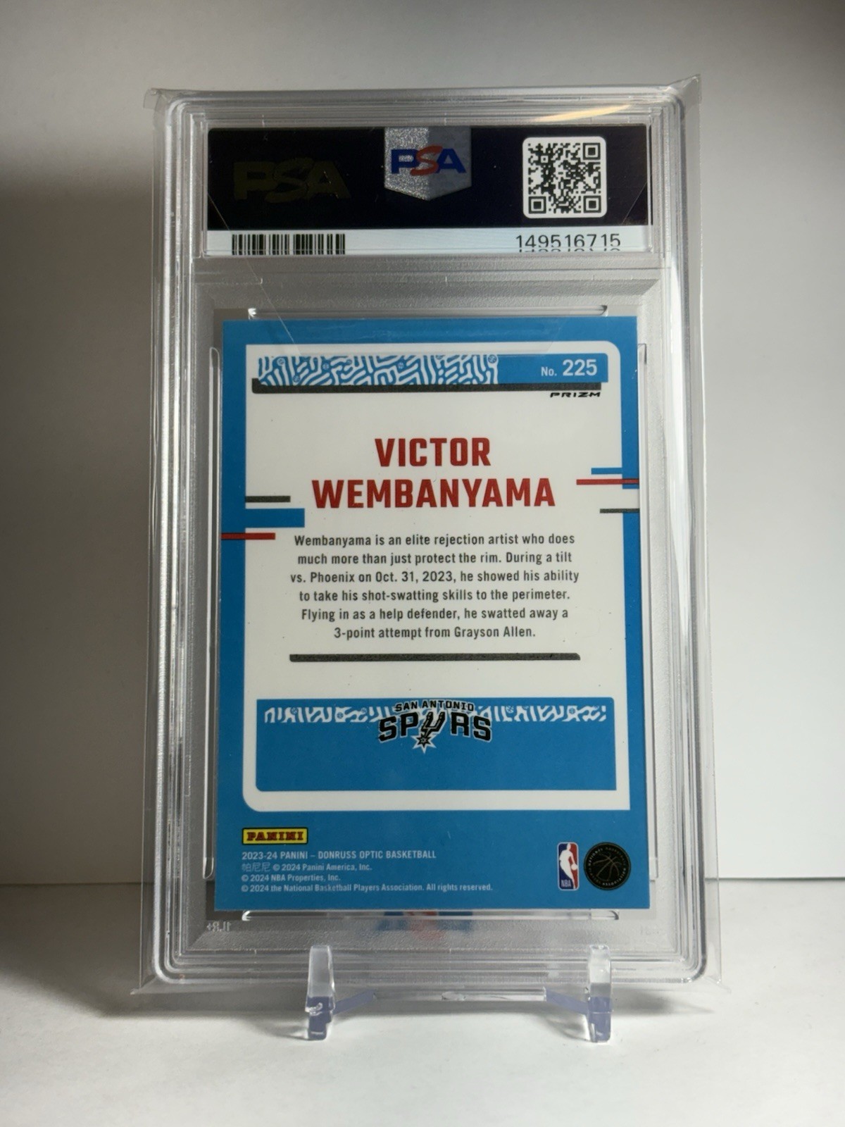 2023 Panini Donruss Optic Victor Wembanyama Hyper Pink RC PSA 10 view 2