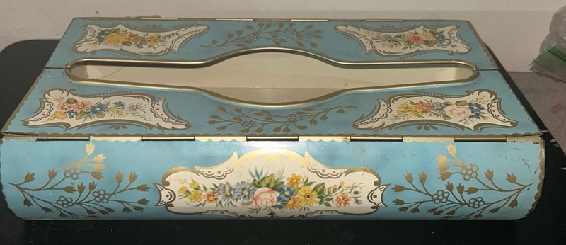 Vintage Blue Floral Metal Hand Painted Wall Mounted Tissue Box Cover, Rectangul…