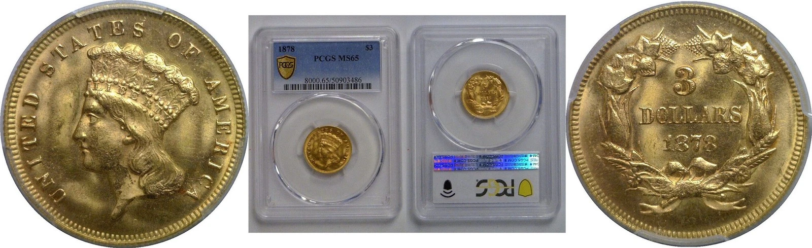1878 $3 Princess   PCGS MS-65