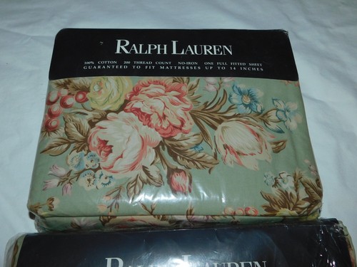 RALPH LAUREN FULL FLAT AND FITTED SHEET SET FLOWERS GREEN CHARLOTTE IV NOS VTG - Picture 2 of 7