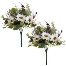 Poinsettia Artificial Christmas Flowers Bouquet 2 Pack White Berry Pinecones ...
