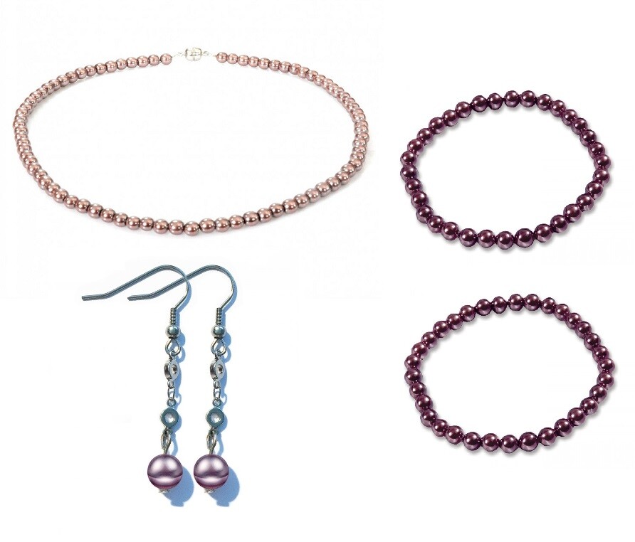 Parure de bijoux en perles lilas hématite collier et bracelet femme
