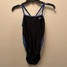 Nike Size 6 32 Black w/ Royal Blue Flyback One Piece Swimsuit