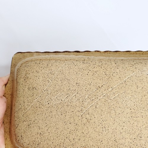 Studio Stoneware Pottery Tray Floral Lavender Sandwich Hors D'oeuvre Brown Blue - Picture 3 of 3