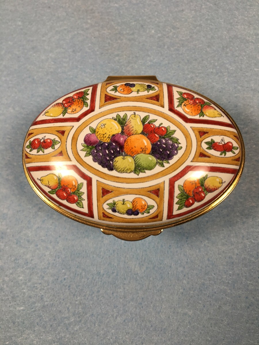 Staffordshire Enamel Pill Box - Hand Painted Fruit Design | eBay