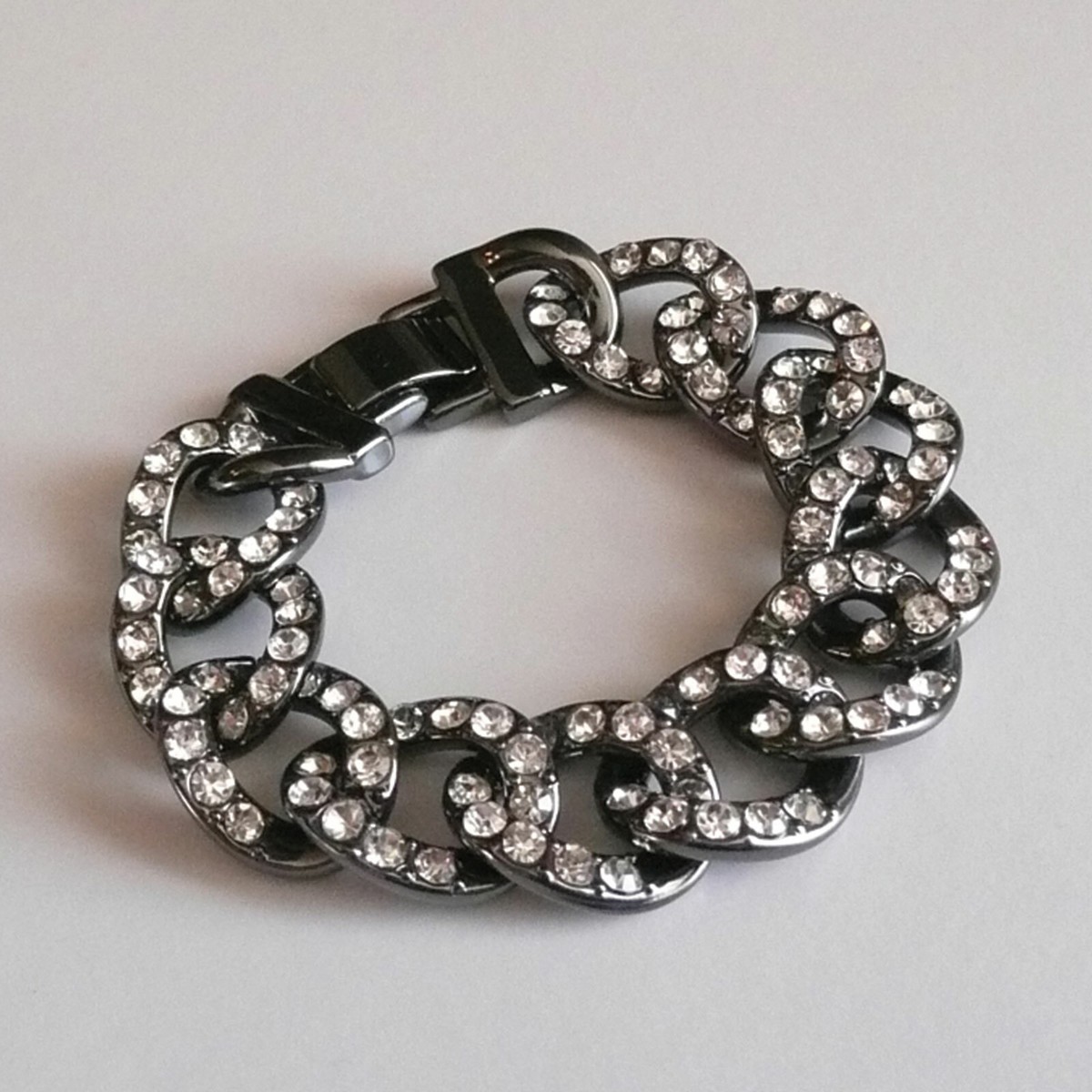 J Crew NWOT $59.50 Pavé Chain Bracelet in Black with Crystal 