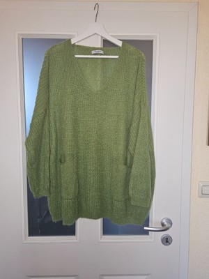 Pullover mintgrün Übergröße Lagenlook mit Taschen, Größe.54