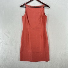 Vintage Ann Taylor Dress Womens 6 Petite Coral Pink Beaded 100% Silk 90s Y2K