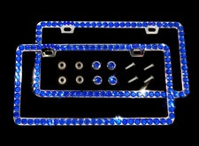 2 3d Bling Giant Blue Rhinestones License Plate Frames Cover Crystal Diamond