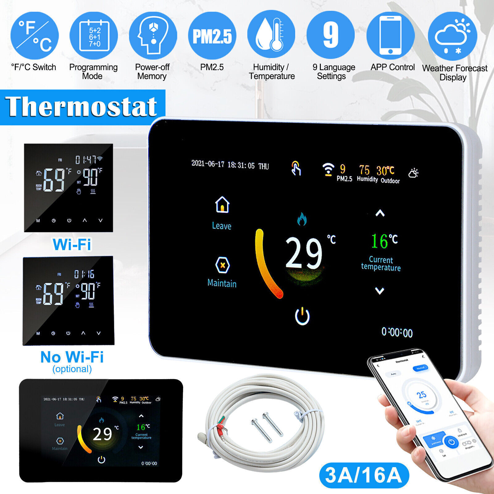 Smart Wifi Thermostat Electric Floor Heat Temperature Control Programmable  Home | eBay