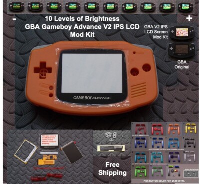 10 Level Brightness GBA V2 IPS LCD Mod Kit w/glass lens - Orange