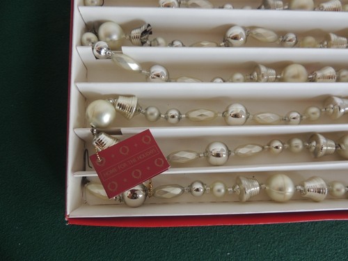 Vintage Czech Christmas Glass Silver Garland Bells Shape Elongated 6' String Box - Picture 6 of 8
