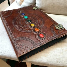 Leather 3 Ring Binder Seven Stone Cover Notebook Office Folder Brown/Black/Tan