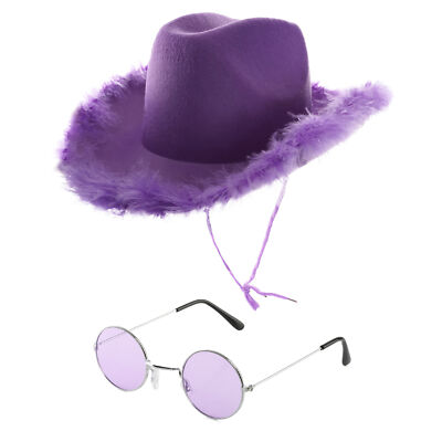 LILA COWGIRL HUT + BRILLE EPOCHEN FEDER ZUBEHÖR COWBOY CARTER SET
