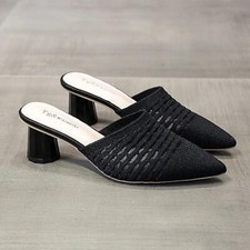 Women's Open-Back Knitted Black Mules