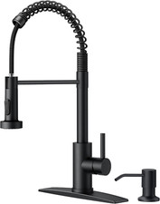 Black Kitchen Faucet with Soap Dispenser, Single Handle Stainless Steel Spring S