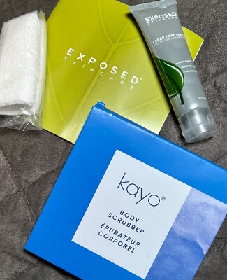NEW! EXP 4/26 Exposed Skin Care Clear Pore Serum Kayo Body Scrubber Washcloth