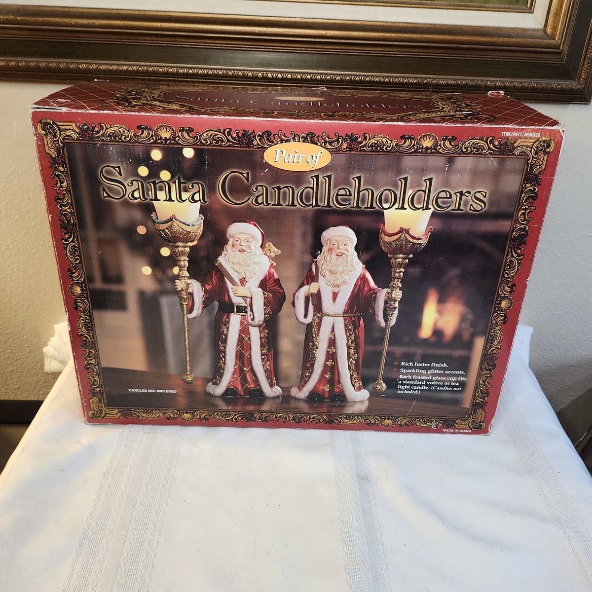 Pair Of Kirkland Signature Vintage Christmas Santa Candle Holders