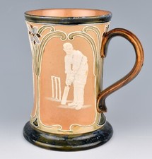 Doulton Lambeth Art Nouveau Sporting Ware Mug With Cricketers In Relief c.1900