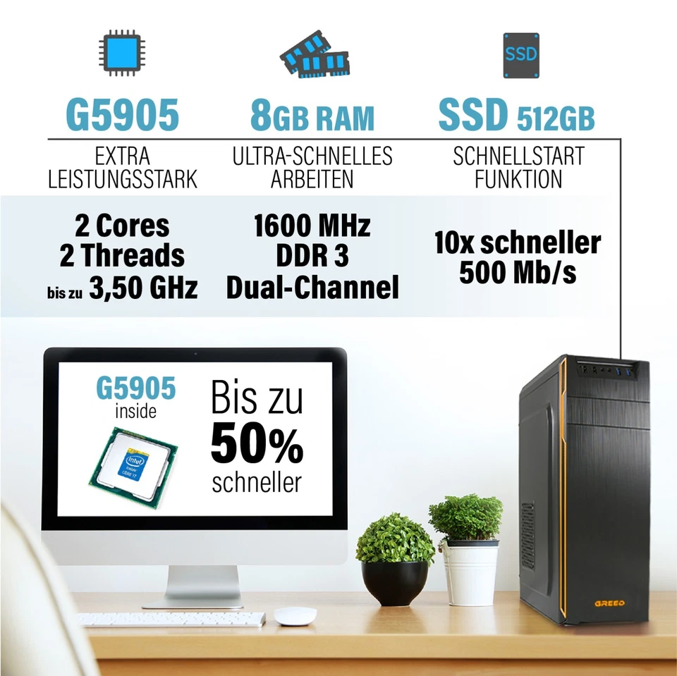 Silent Home OFFICE PC WIN 11 PRO 8GB RAM 512GB SSD 3,5GhZ schneller Computer - Bild 2 von 4