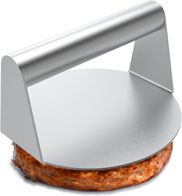 Smash Burger Press Round Nonstick StainlessSteel Flat Bottom Top Griddle Cooking