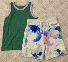 Gap Kids Aloha Cotton Athletic Shorts Cat Jack Green Tank Top Outfit xs 4-5