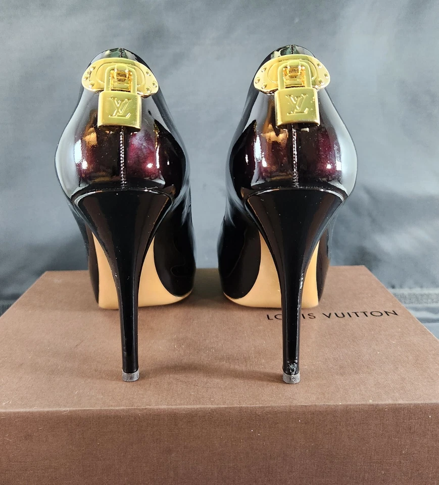 Louis Vuitton Oh Really Black charol peep toe 4 pulgadas Tacón de aguja DS29 Foto 2 de 4