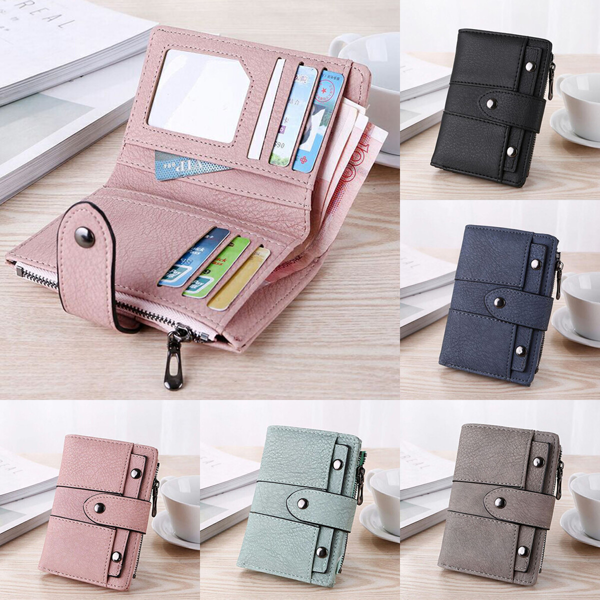 ☆LEMASQUE☆ Dow Soft Women's Leather Card Wallet Powder Pin Women Leather Wallet ID Credit Card Holder Clutch Bifold