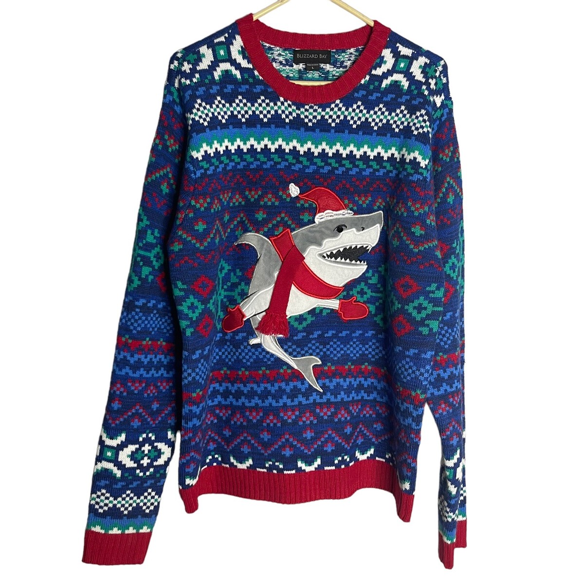 Blizzard Bay Menu0026#039;s L Multicolor Shark Ugly Christmas Sweater Nordic  Winter Fish | eBay
