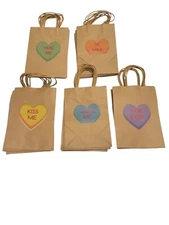 Kraft Valentine Candy Heart Graphic Paper Bags with top Handles 25 - 5 Designs
