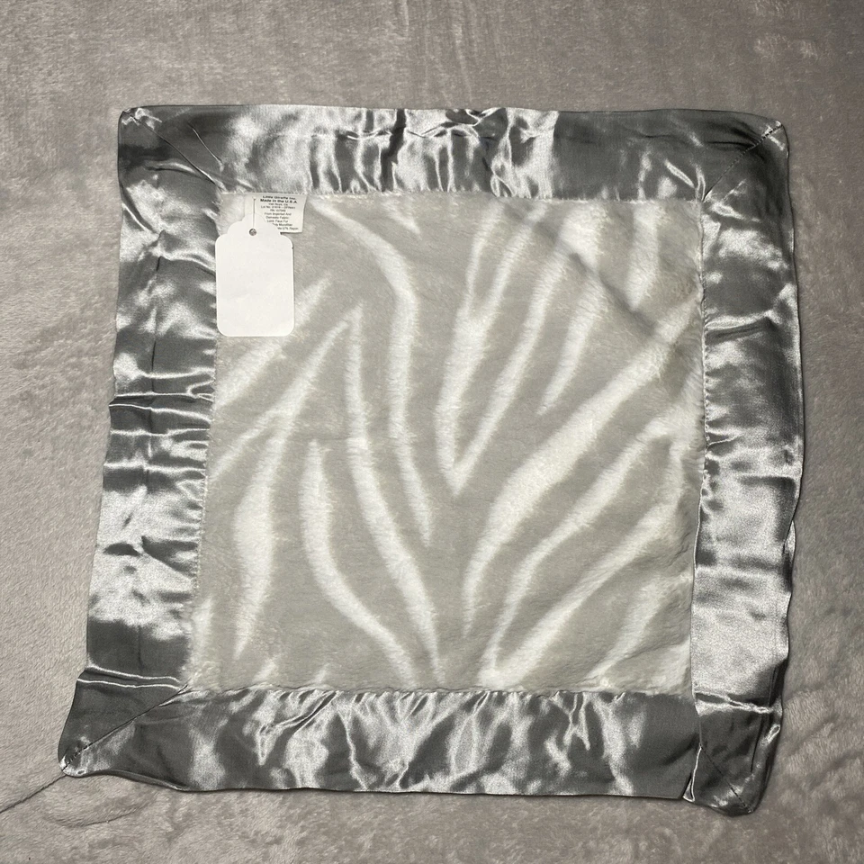 Little Giraffe Lovey Zebra 2016 Blanky Security Blanket Gray Silver Trim 15"x15" - Image 4 of 4