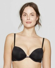 2 PACK Auden Women's Lightly Lined Plunge Bra, 32C, BLACK