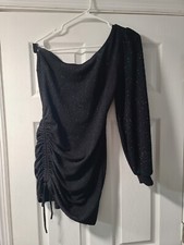 Windsor black ruched Sexy Midi Mini Prom Party Short  Formal Dress Large Shimmer