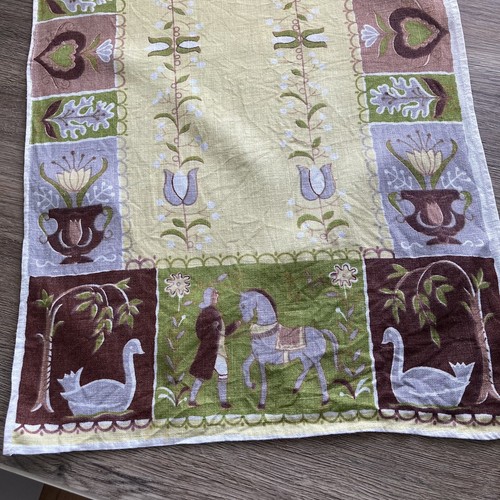 Vtg Folk Art Linen Kitchen Tea Towel Colonial Green Brown Yellow Kitschy 60s/70s - Picture 4 of 9