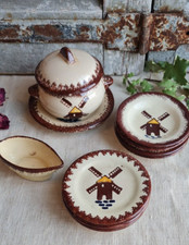 ANCIENNE DINETTE ASSIETTES QUIMPER FAIENCE DECOR DE MOULIN