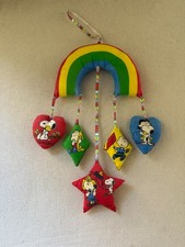 Vintage Snoopy Peanuts Hand Made Nursery Baby Crib Mobile Rainbow Heart Star