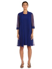 R&M RICHARDS Womens Blue Open Front 3/4 Sleeve Jacket Sleeveless Dress 8