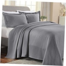 Solitaire Cotton 3 Piece Bedspread Set, Home Bed Decor, Decorative King Grey