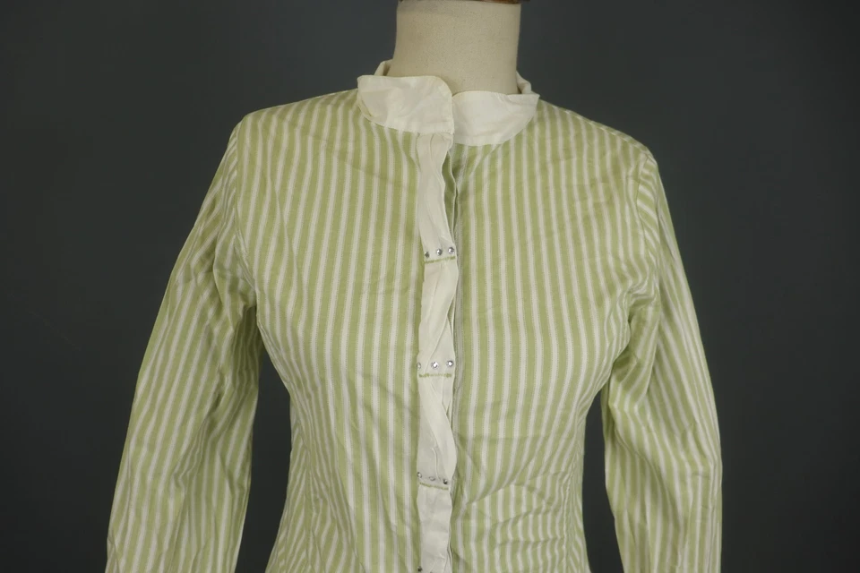 Bottega зеленый белый в полоску длинным рукавом группы воротник блузка верхний размер S / M - Изображение 2 из 4