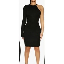 Naked Wardrobe Black One Shoulder Long Sleeve Bodycon Mini Dress Size XL Party