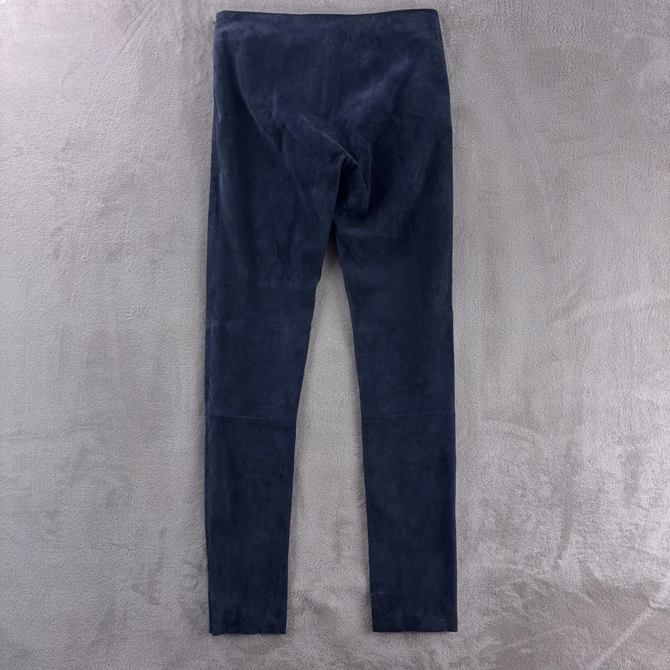 Calça Kiton For Axels Camurça Feminina Tamanho 40 Couro de Cordeiro Azul Elástico Luxo - Imagem 2 de 4