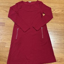 Gap Dress Womens Size Medium TALL Red Sheath Round Neck Long Sleeve Midi Pockets